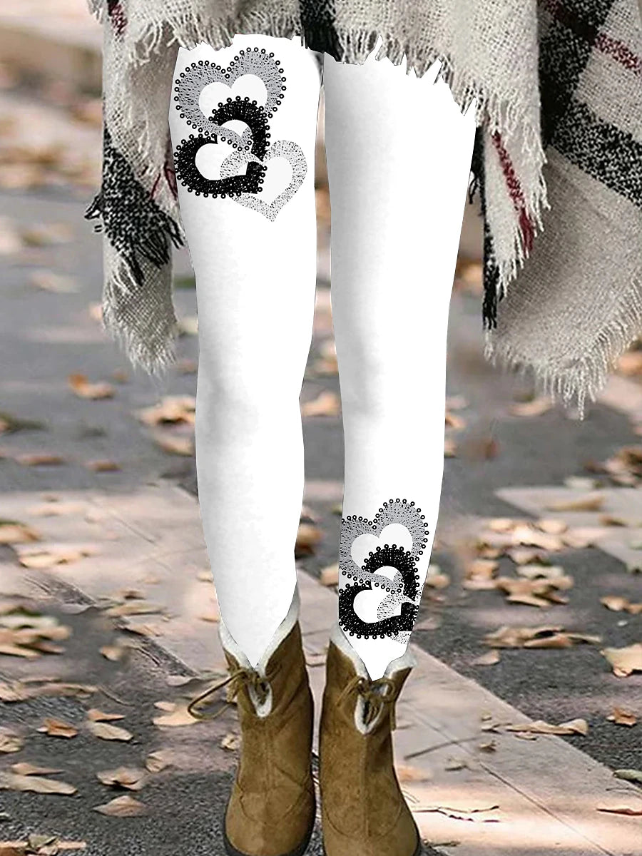 Women's Leggings Polyester Heart Light Pink milk white Fashion Natural Full Length Daily Vacation All Seasons