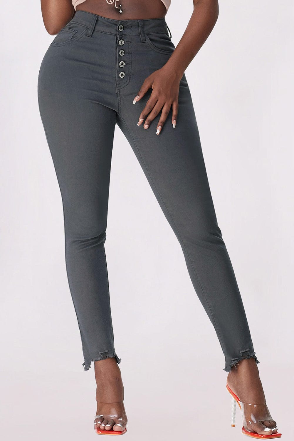 Frayed Anklet High Rise Skinny Denim Jeans