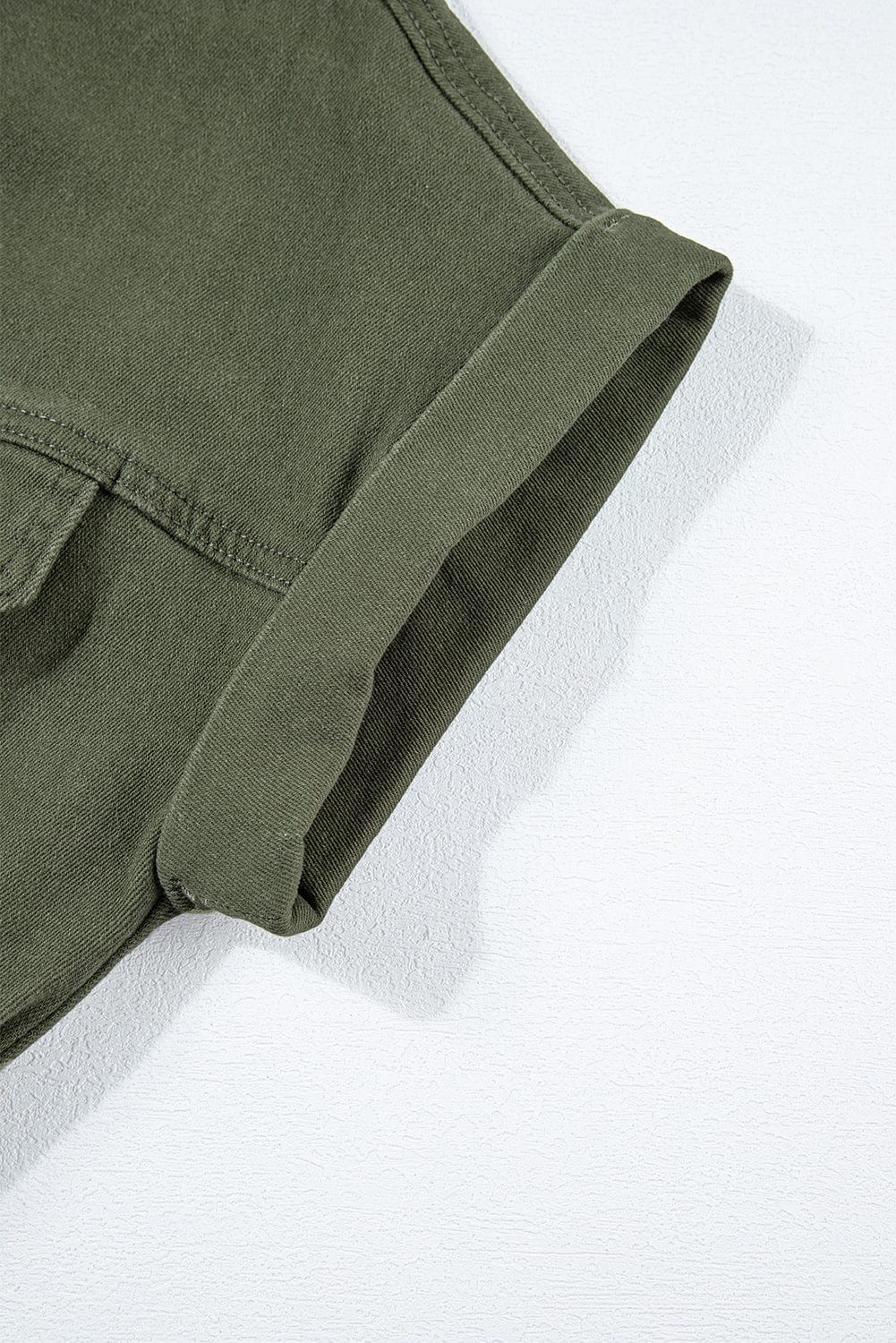 Frayed Moss Green Denim Romper with Raw Hem