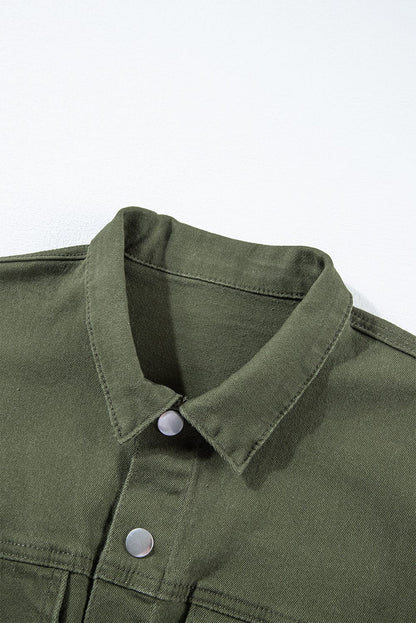 Frayed Moss Green Denim Romper with Raw Hem