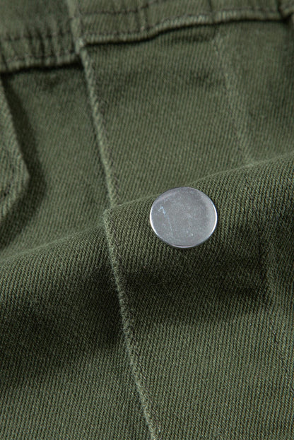 Frayed Moss Green Denim Romper with Raw Hem