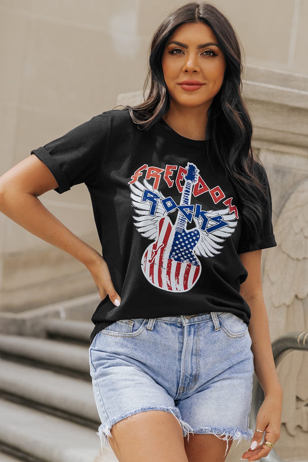 Freedom Rock American Flag Guitar Graphic Tee