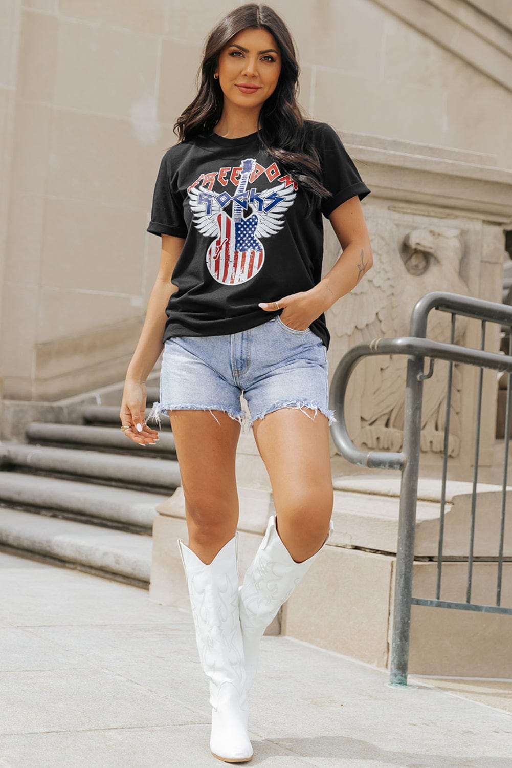 Freedom Rock American Flag Guitar Graphic Tee
