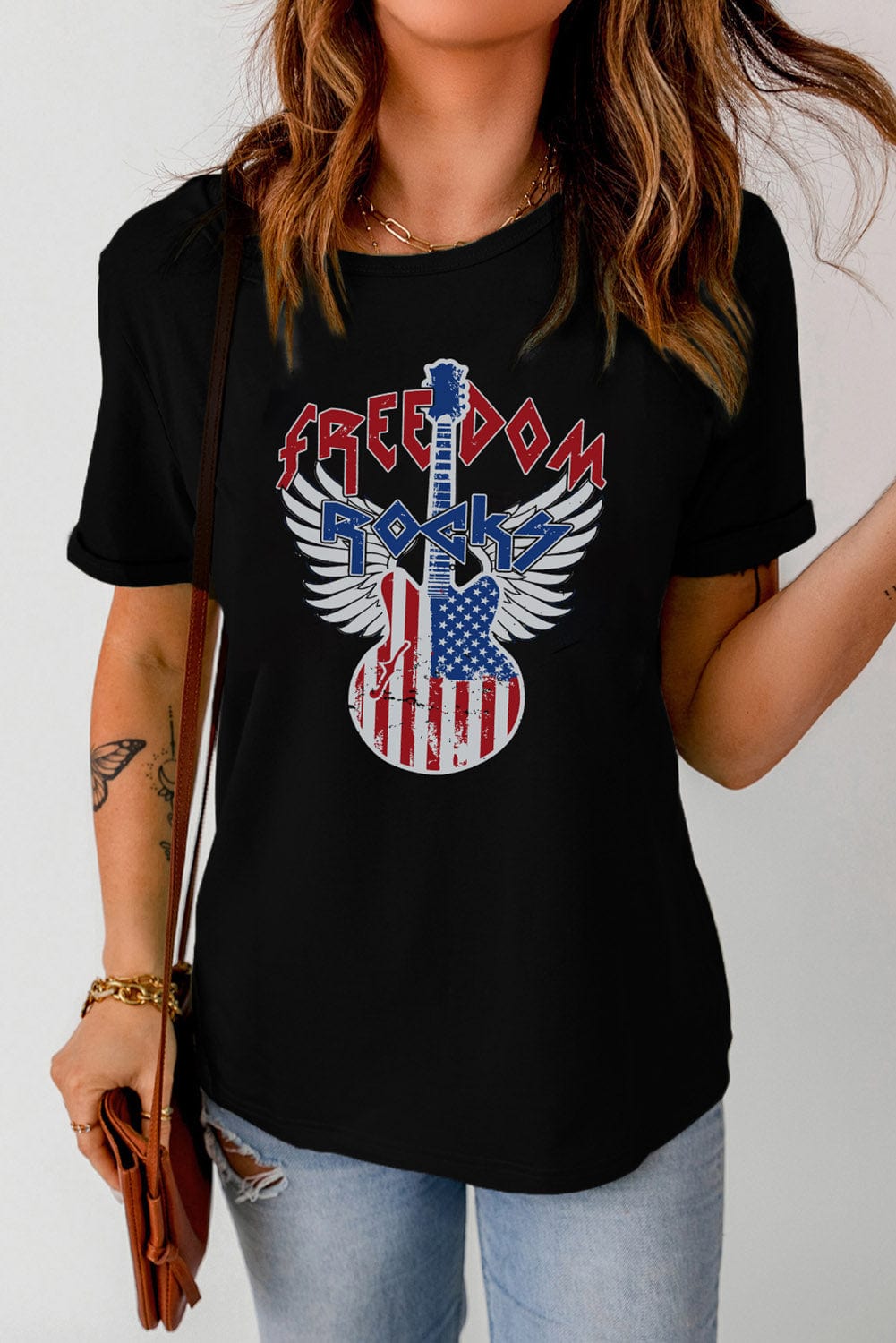 Freedom Rock American Flag Guitar Graphic Tee