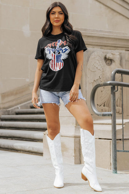Freedom Rock American Flag Guitar Graphic Tee