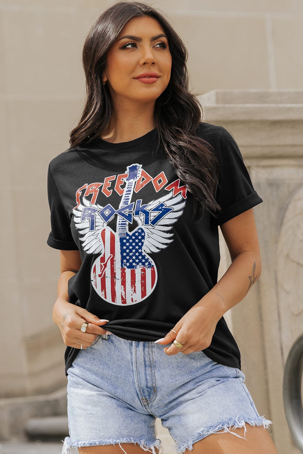 Freedom Rock American Flag Guitar Graphic Tee