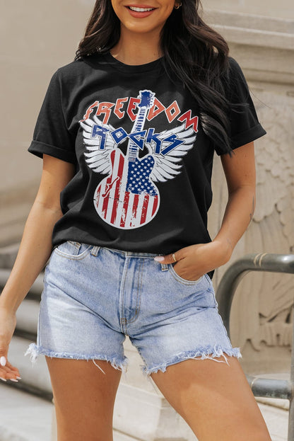 Freedom Rock American Flag Guitar Graphic Tee