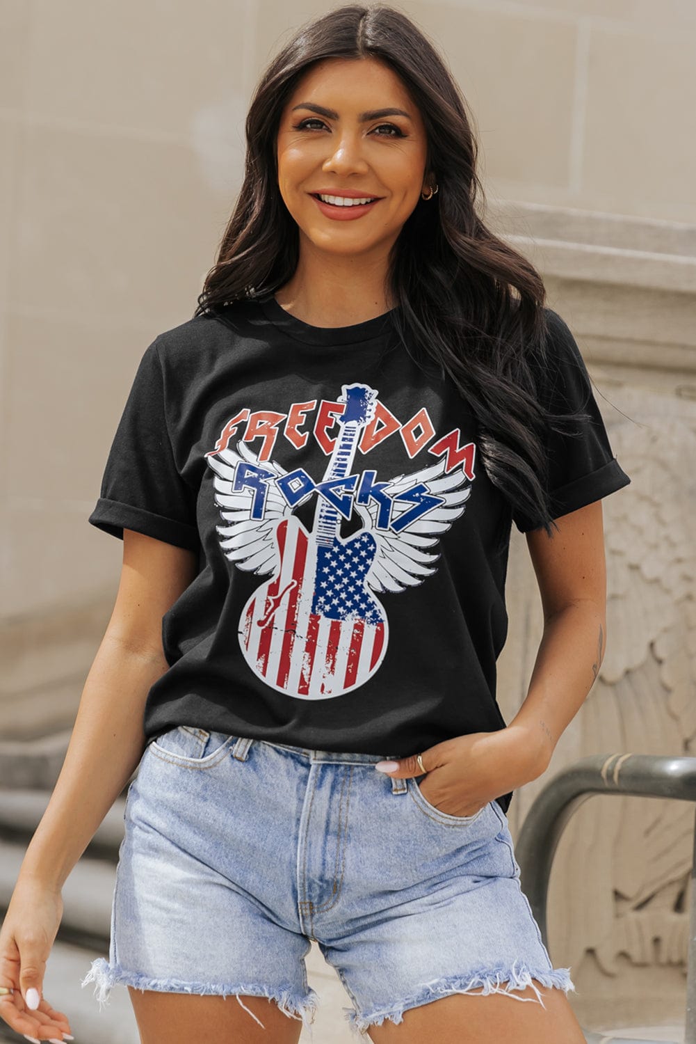 Freedom Rock American Flag Guitar Graphic Tee