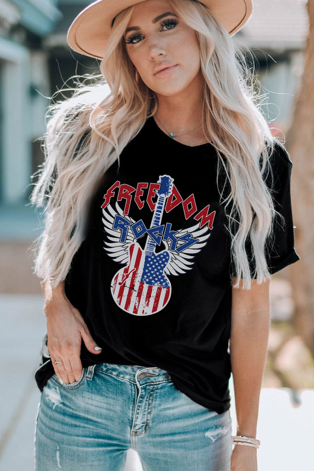 Freedom Rock American Flag Guitar Graphic Tee