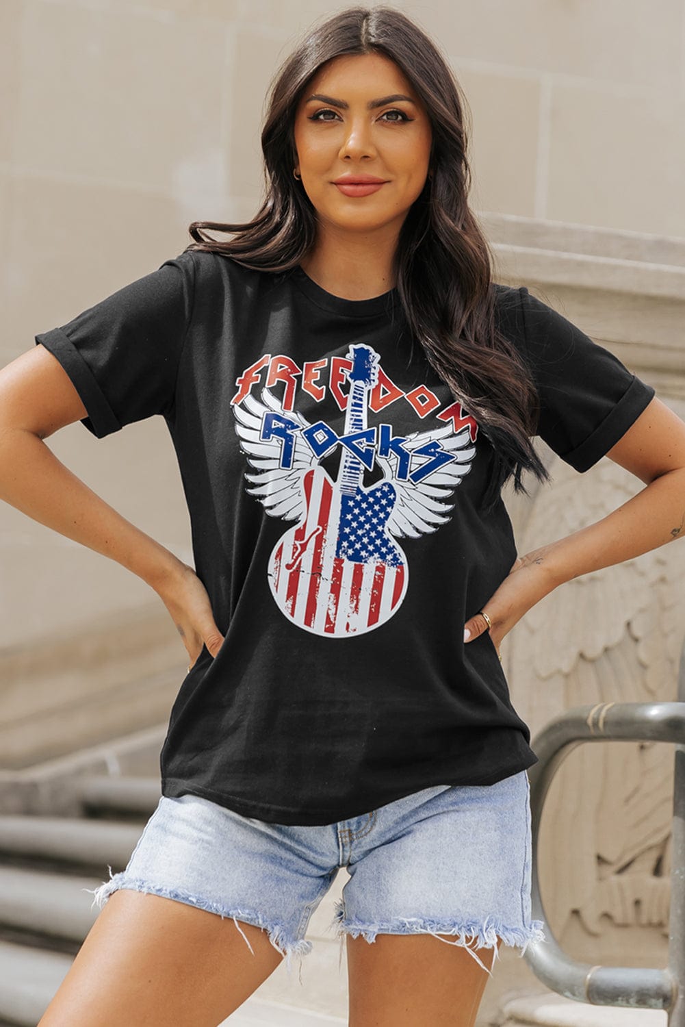 Freedom Rock American Flag Guitar Graphic Tee