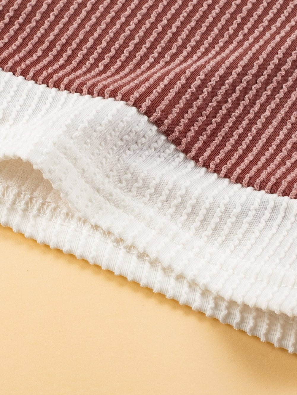 French Beige Colorblock Textured Pocket T-Shirt Dress with Patched Edge