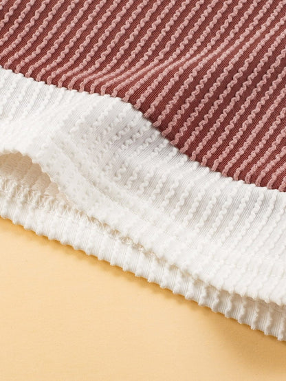 French Beige Colorblock Textured Pocket T-Shirt Dress with Patched Edge