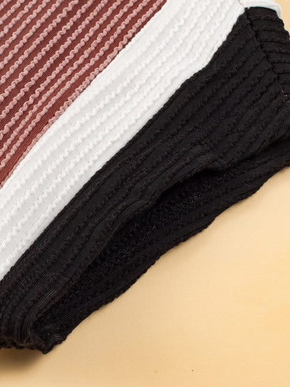 French Beige Colorblock Textured Pocket T-Shirt Dress with Patched Edge