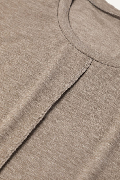 French Beige Crew Neck T-shirt Dress with Rolled Cuffs