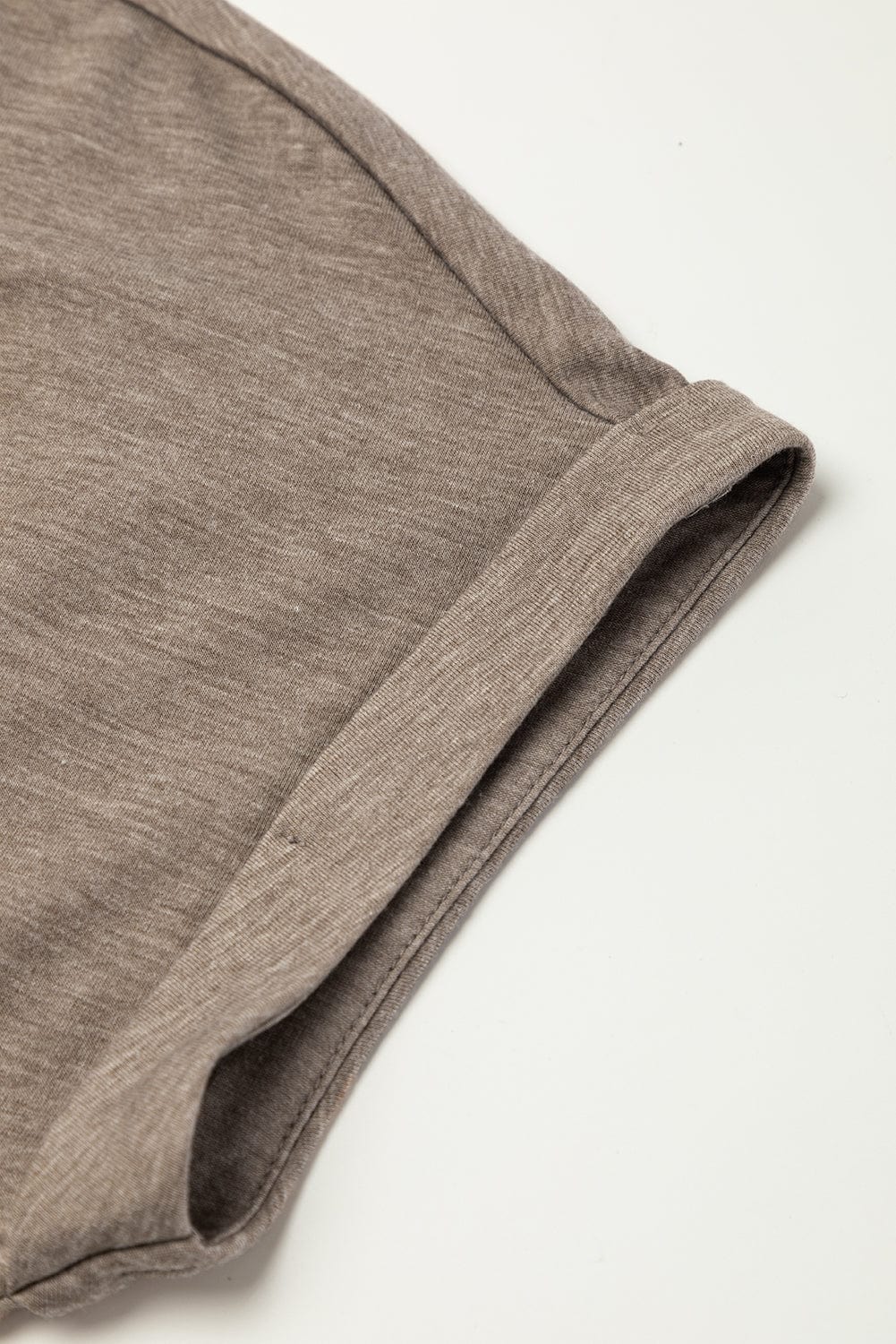 French Beige Crew Neck T-shirt Dress with Rolled Cuffs