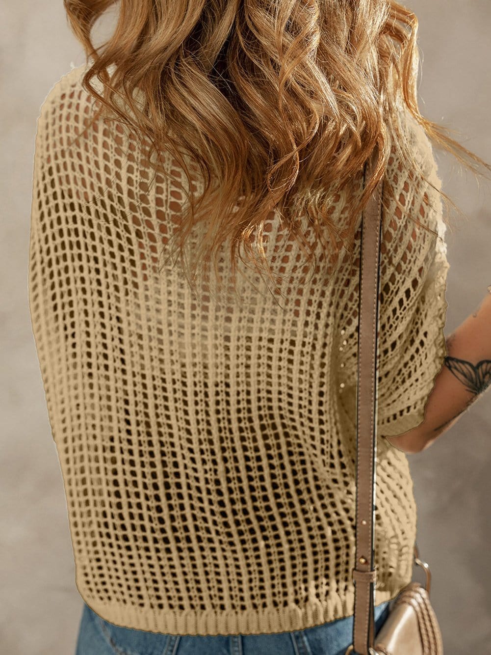 French Beige Floral Crochet Hollow-out Sweater Top