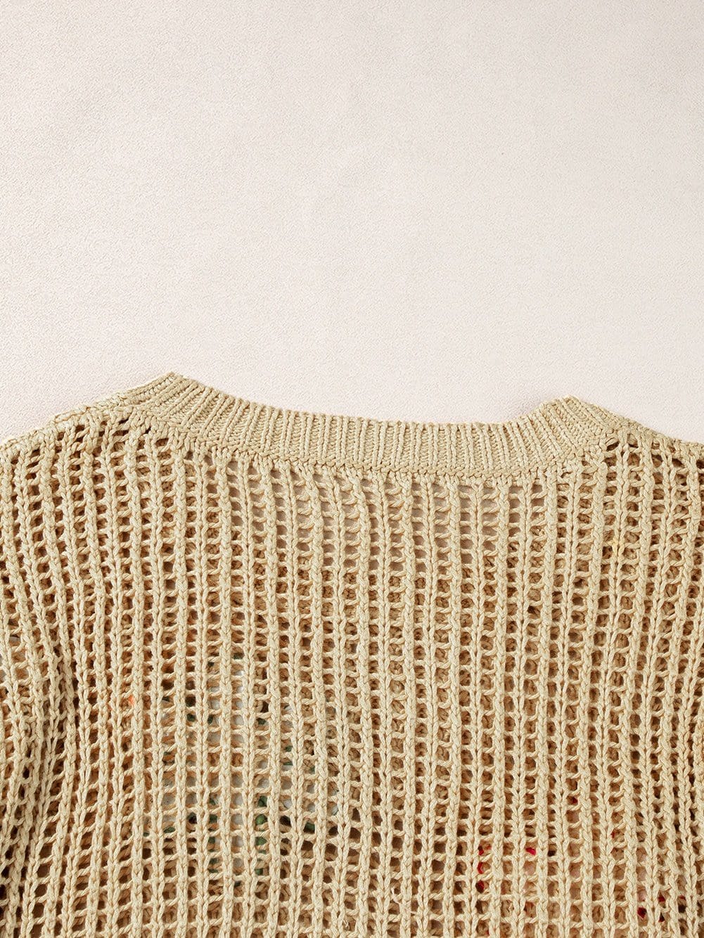 French Beige Floral Crochet Hollow-out Sweater Top