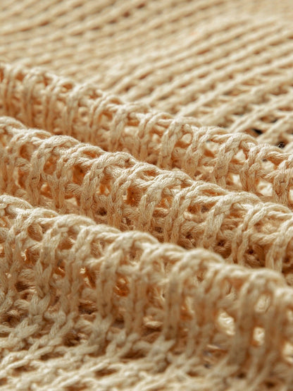 French Beige Floral Crochet Hollow-out Sweater Top