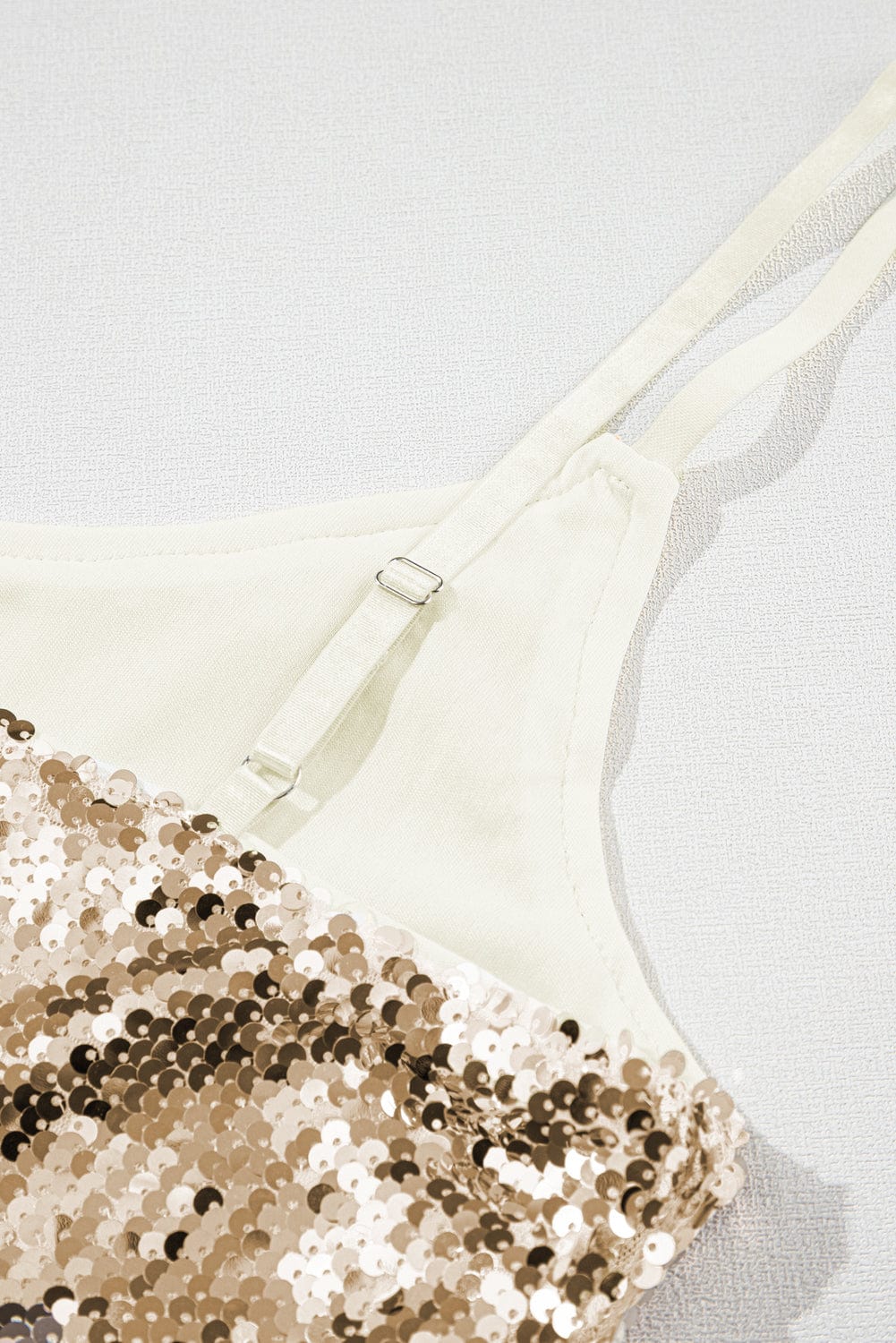 French Beige Sequin Embellished Spaghetti Strap Tank Top