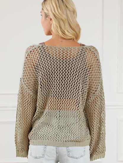French Beige Star Pointelle Knit Oversized Sweater