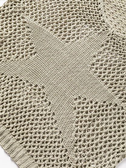 French Beige Star Pointelle Knit Oversized Sweater