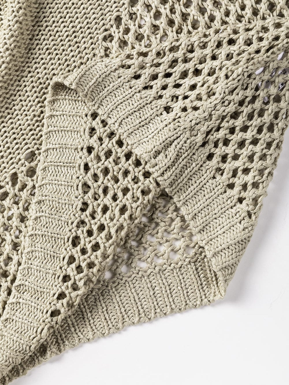 French Beige Star Pointelle Knit Oversized Sweater