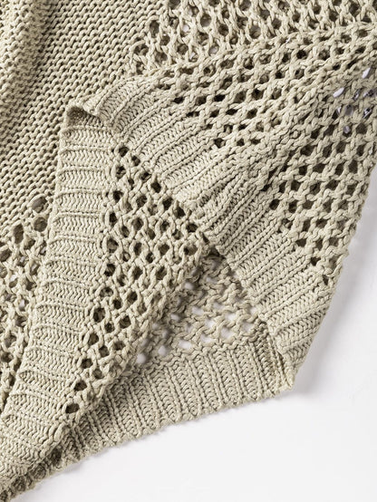 French Beige Star Pointelle Knit Oversized Sweater