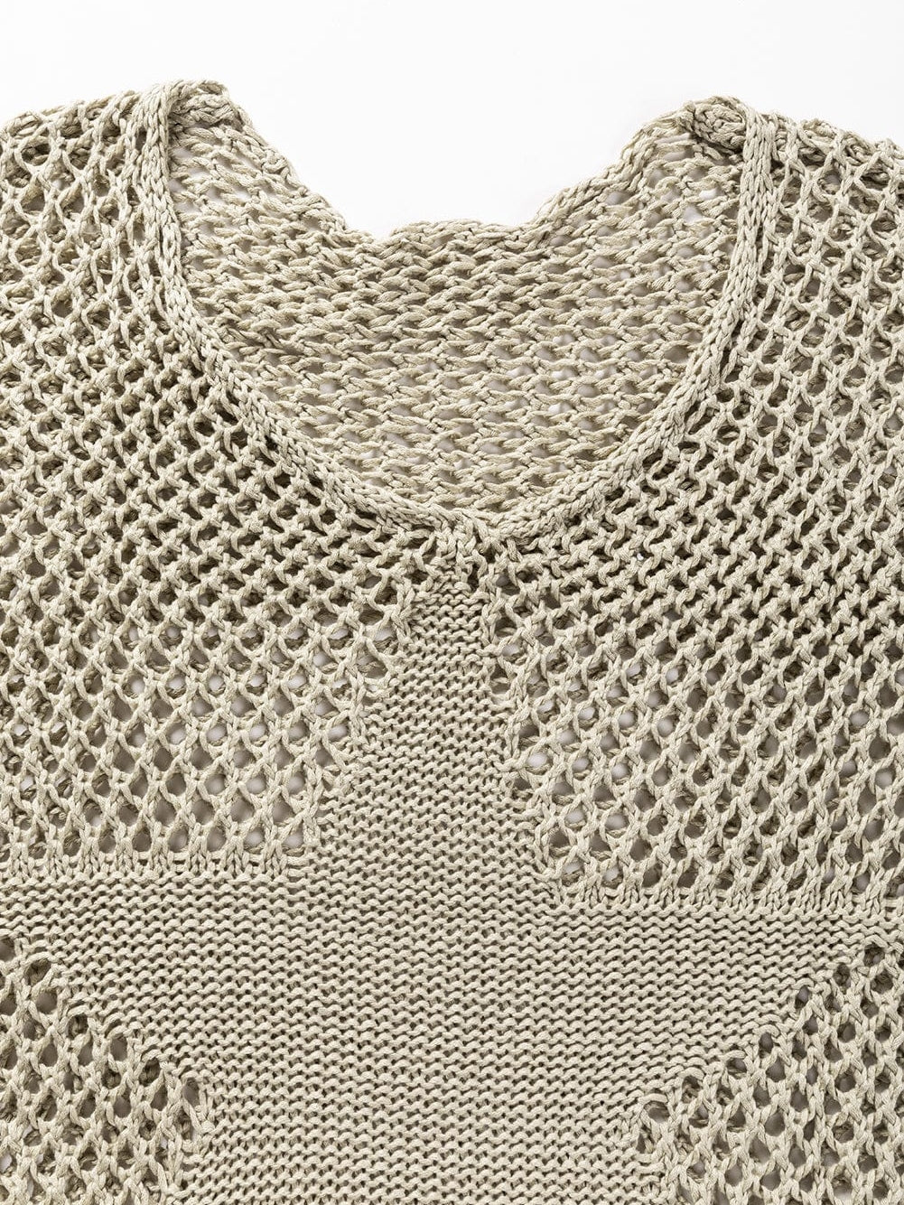 French Beige Star Pointelle Knit Oversized Sweater