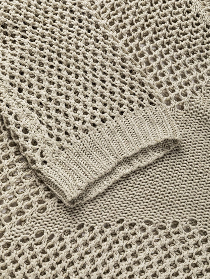 French Beige Star Pointelle Knit Oversized Sweater