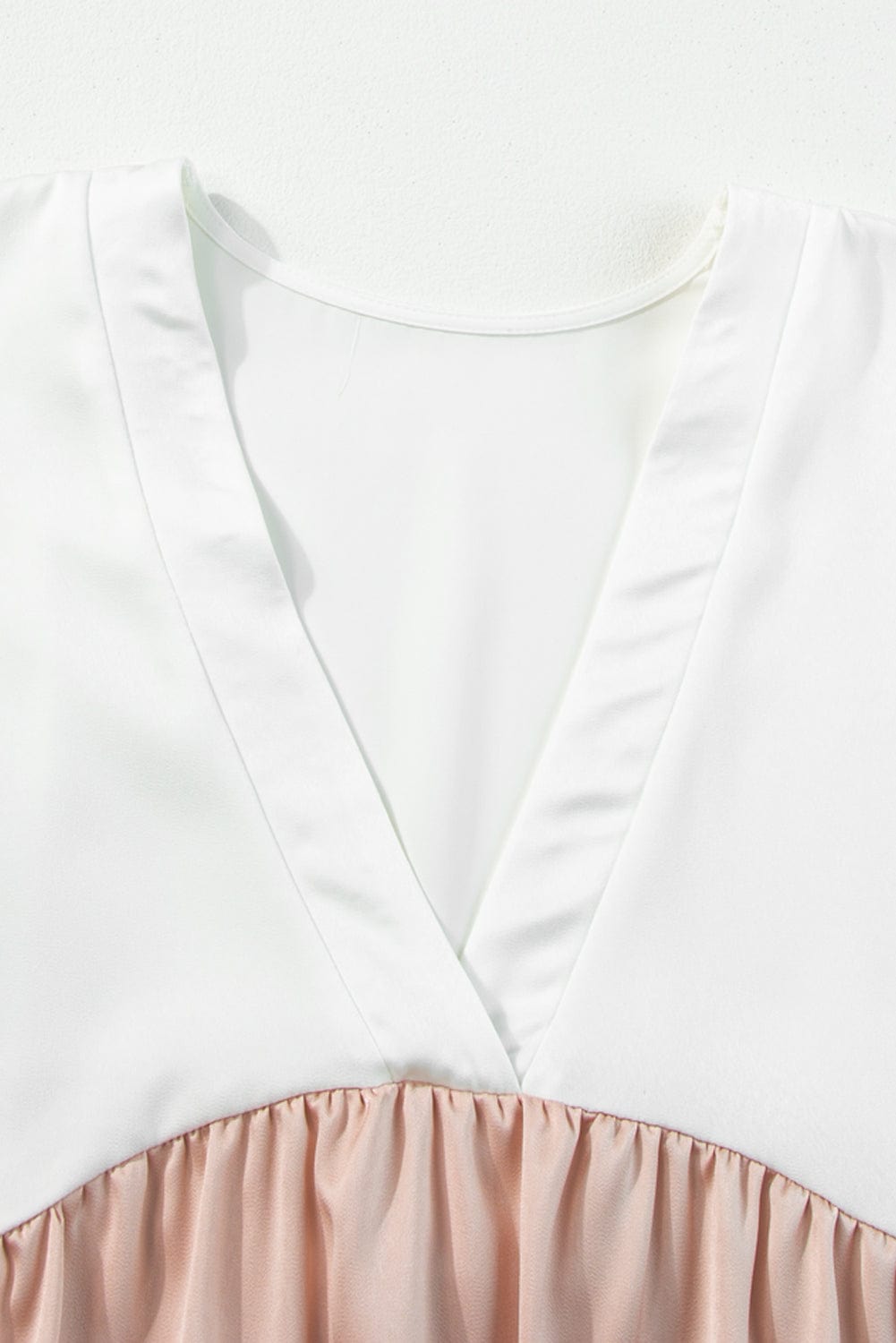 French Beige Tiered Mini Dress with Color Block Details