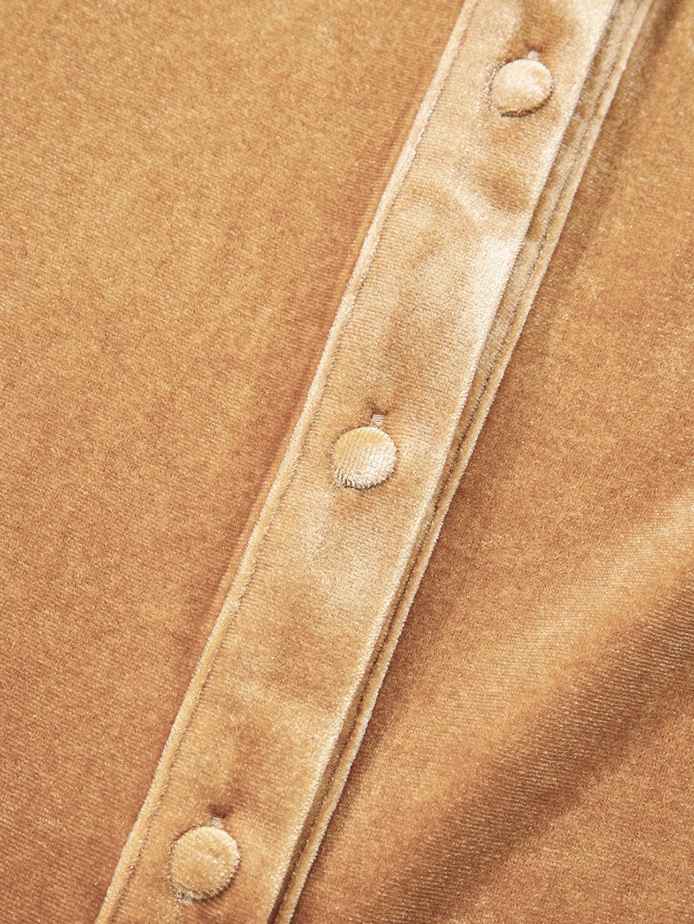 French Beige Velvet V-Neck Button Front Shirt Mini Dress