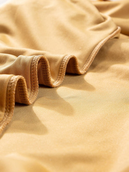 French Beige Velvet V-Neck Button Front Shirt Mini Dress