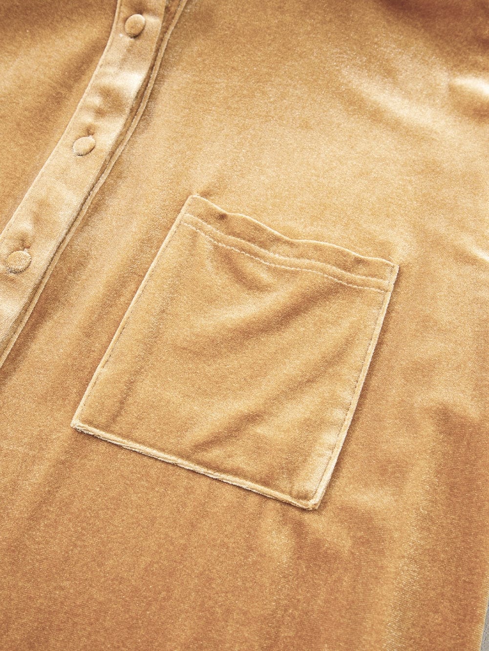 French Beige Velvet V-Neck Button Front Shirt Mini Dress