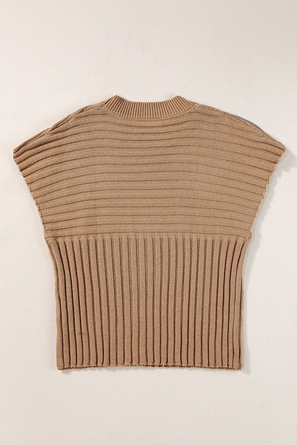 French Beige Wide Sleeve Rib Knit Sweater Top