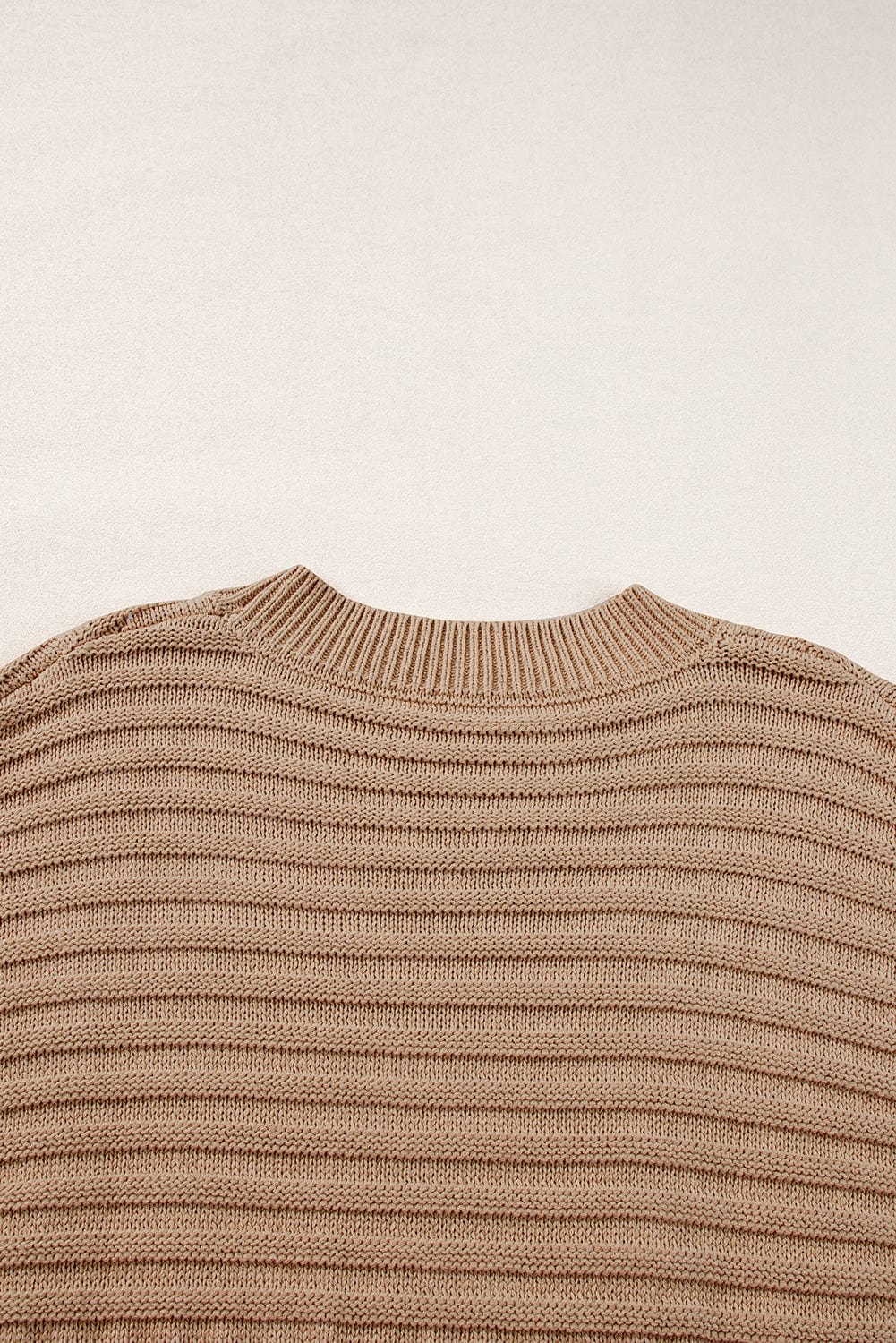 French Beige Wide Sleeve Rib Knit Sweater Top