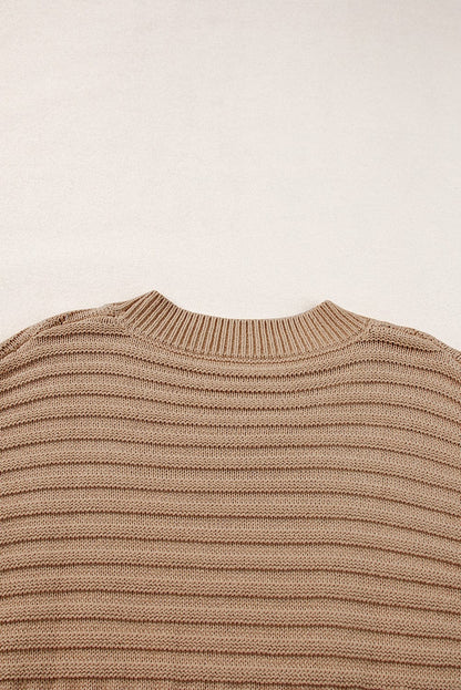 French Beige Wide Sleeve Rib Knit Sweater Top