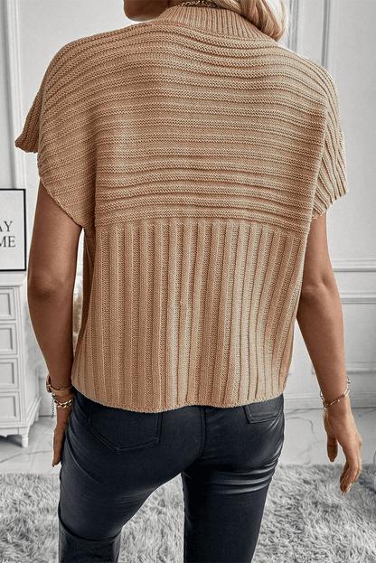 French Beige Wide Sleeve Rib Knit Sweater Top