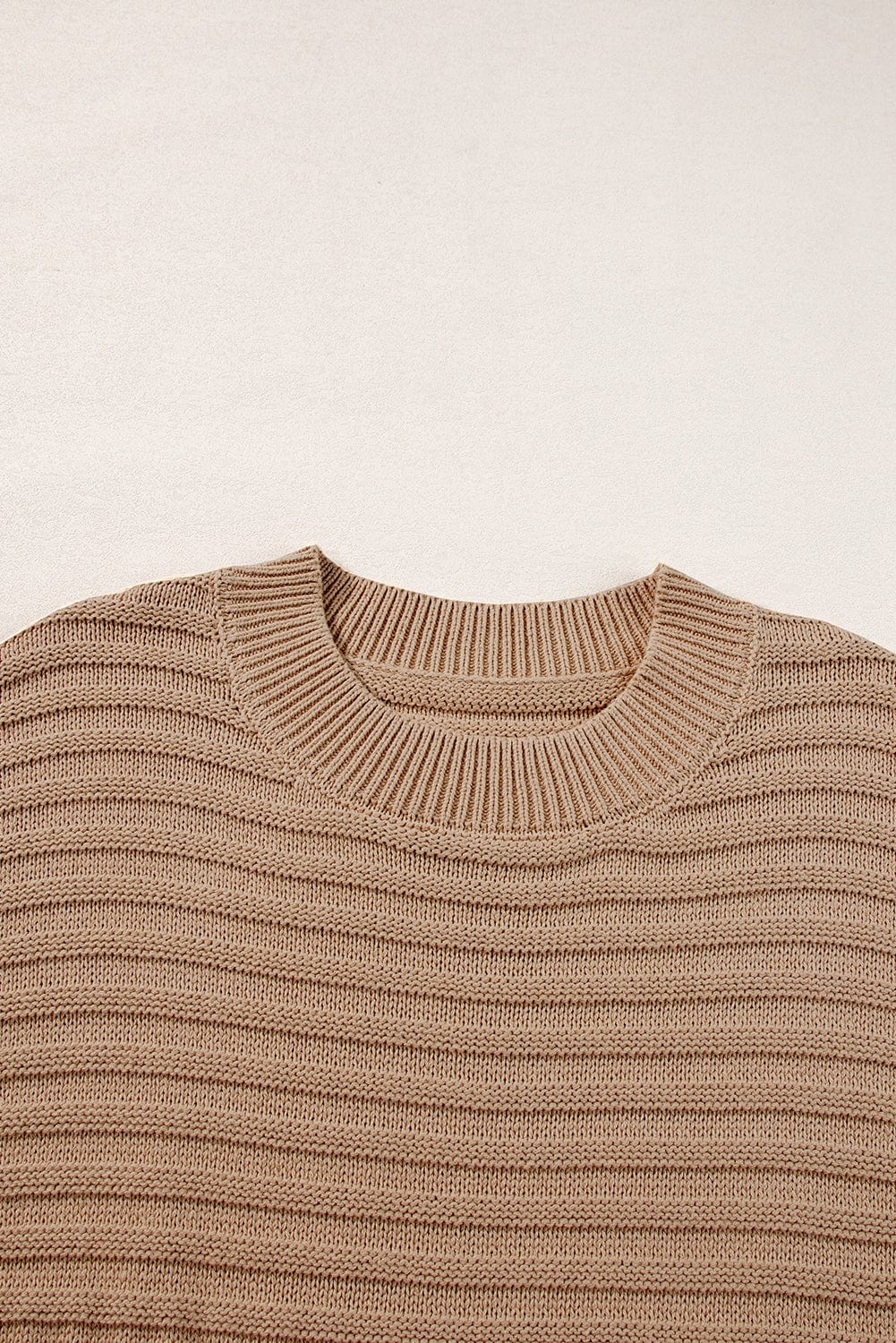 French Beige Wide Sleeve Rib Knit Sweater Top