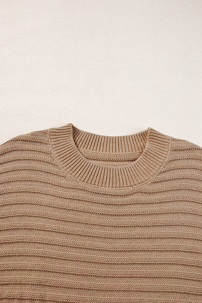 French Beige Wide Sleeve Rib Knit Sweater Top