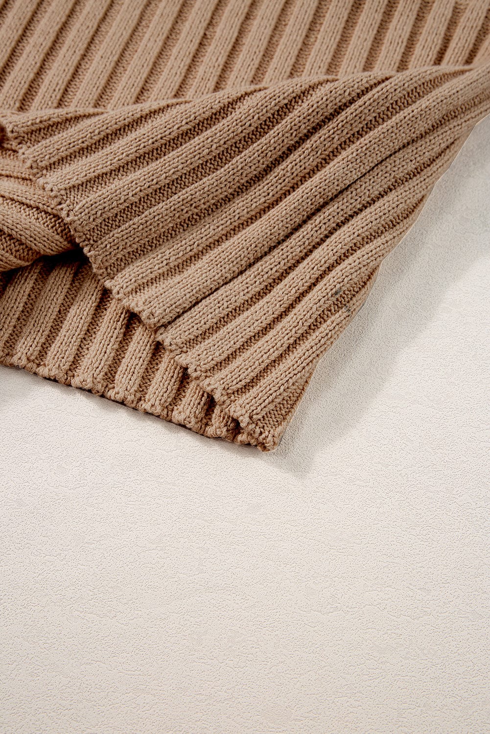 French Beige Wide Sleeve Rib Knit Sweater Top