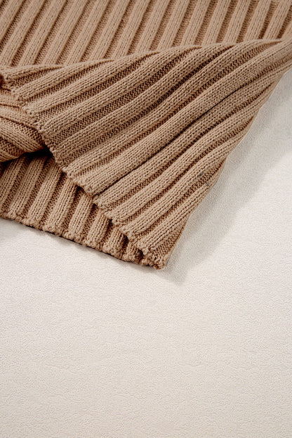 French Beige Wide Sleeve Rib Knit Sweater Top