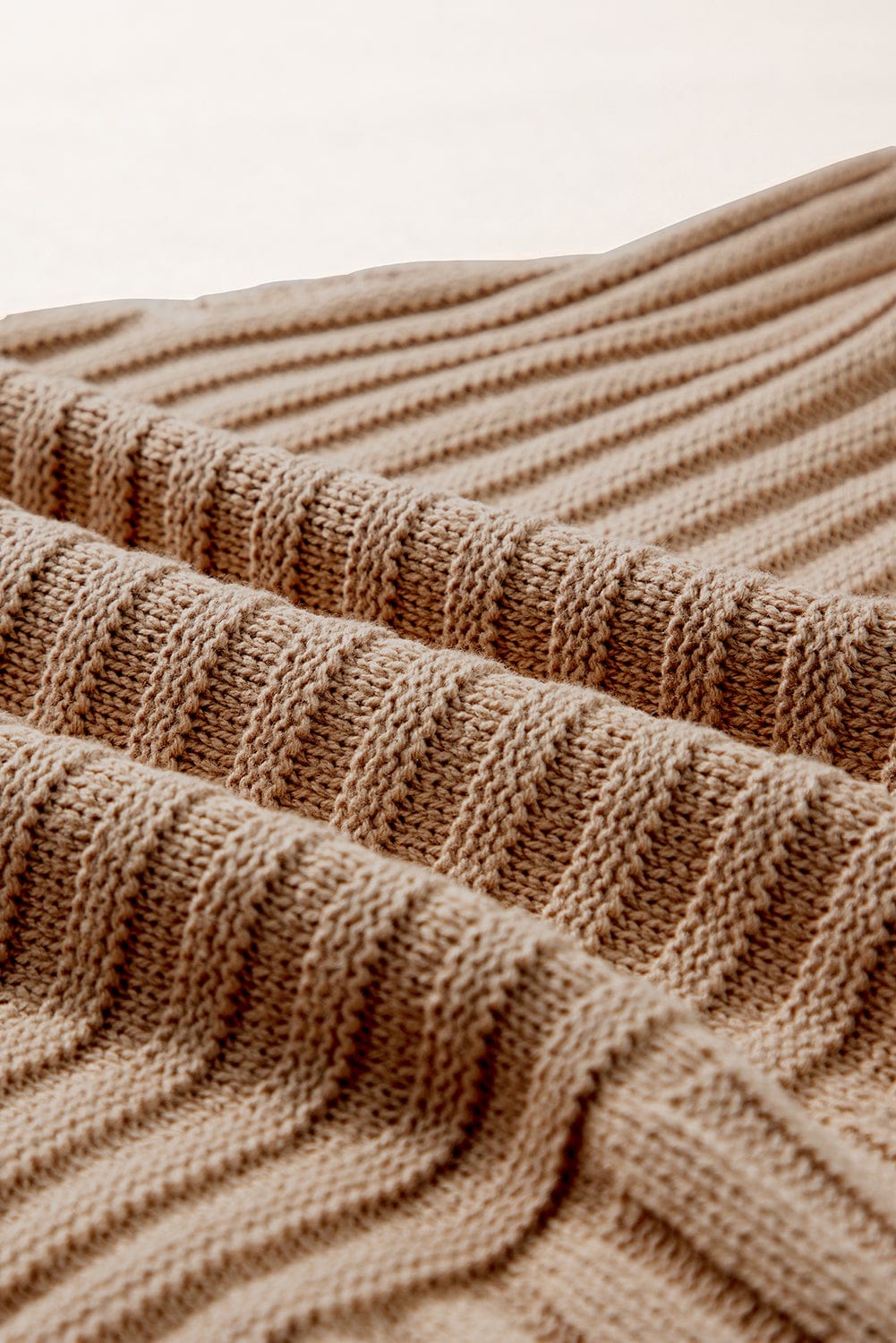 French Beige Wide Sleeve Rib Knit Sweater Top