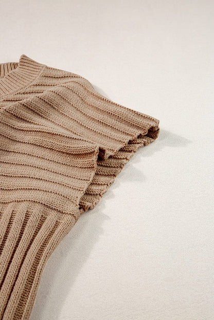 French Beige Wide Sleeve Rib Knit Sweater Top