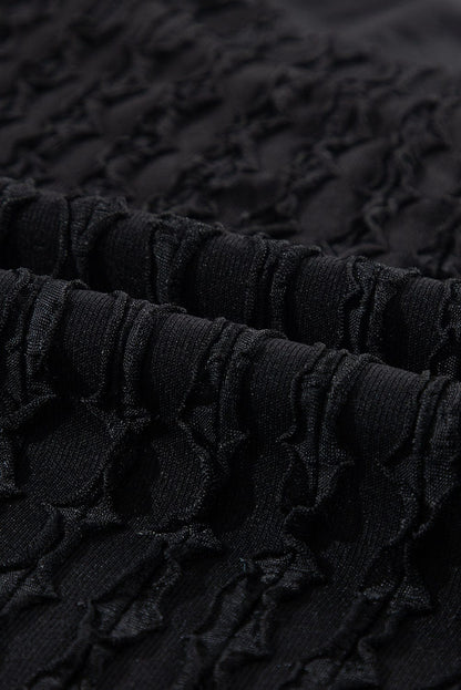 Frilled Black Textured Top with Matching Drawstring Shorts