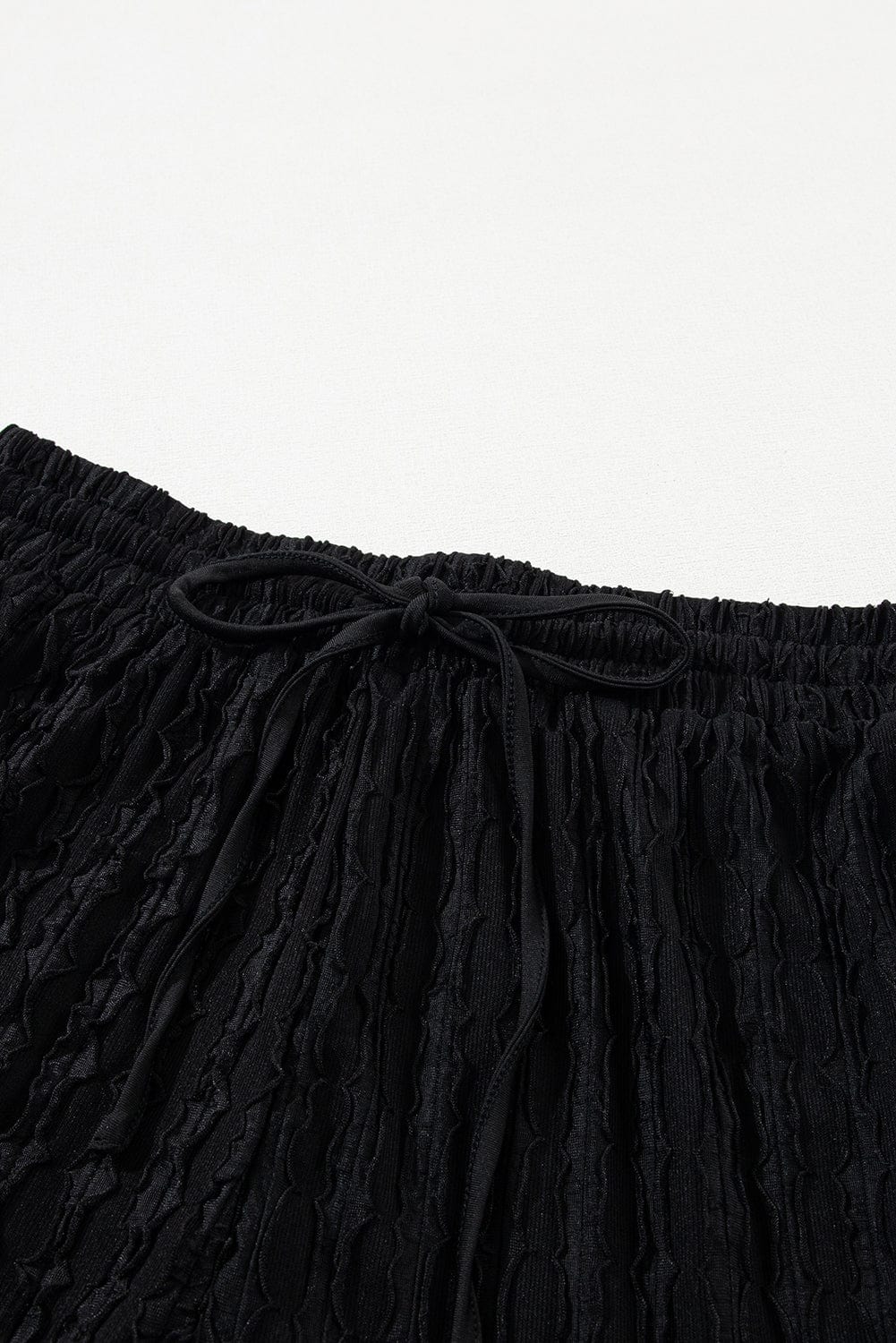 Frilled Black Textured Top with Matching Drawstring Shorts