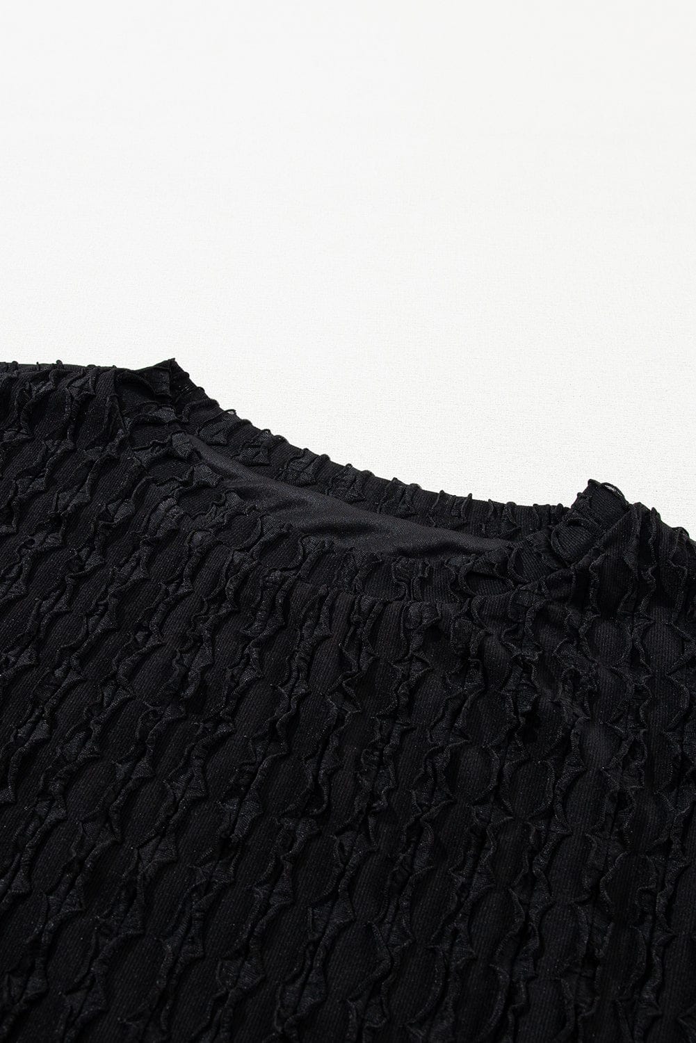Frilled Black Textured Top with Matching Drawstring Shorts
