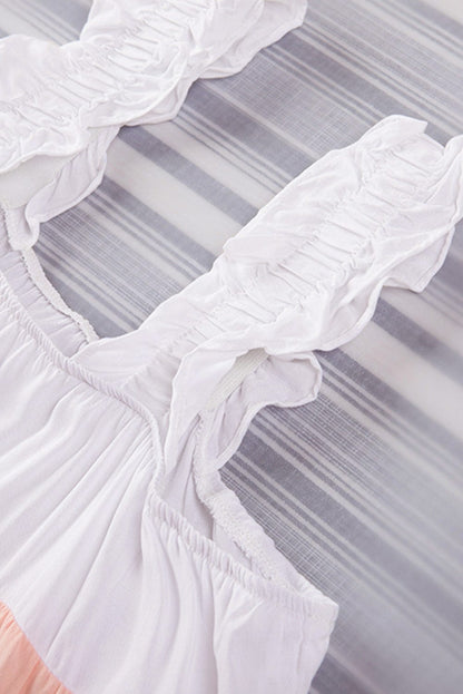 Frilled Straps Color Block Tiered Tank Top in White