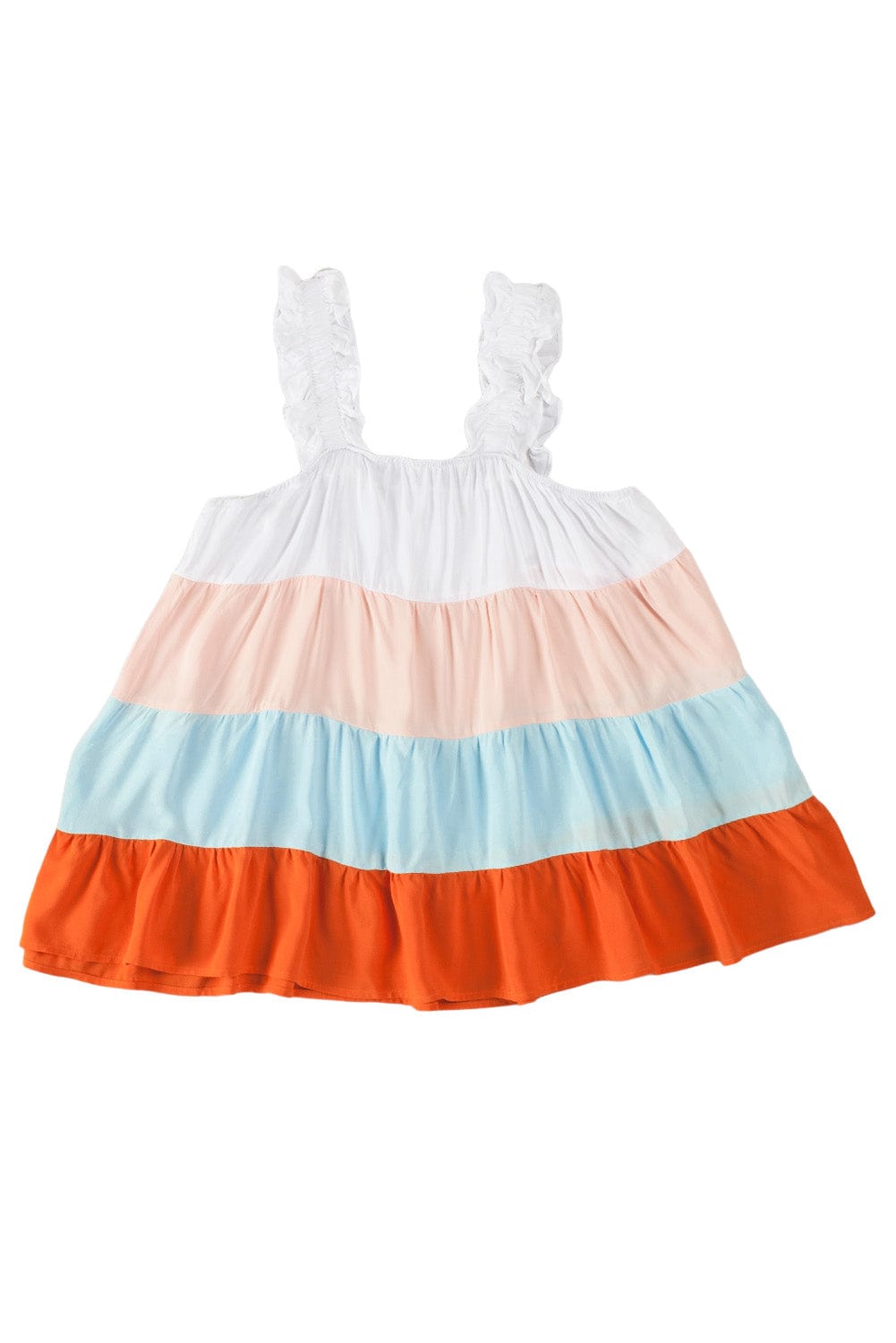 Frilled Straps Color Block Tiered Tank Top in White