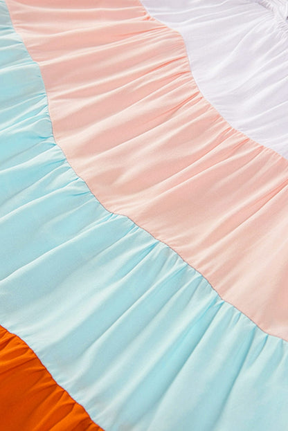 Frilled Straps Color Block Tiered Tank Top in White