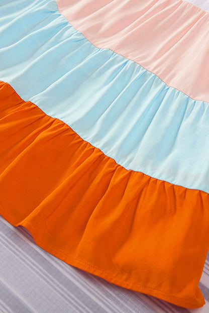 Frilled Straps Color Block Tiered Tank Top in White